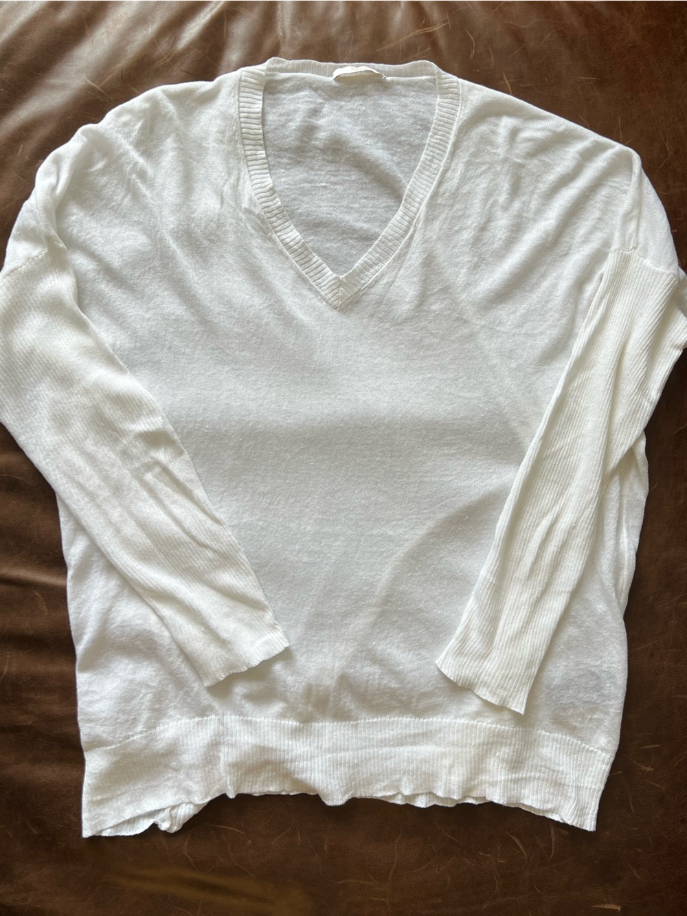 White Scoop Neck Knit Sweater.